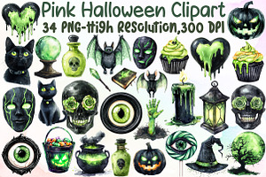 Black Green Halloween Clipart, an Illustration by Sublimation Artist