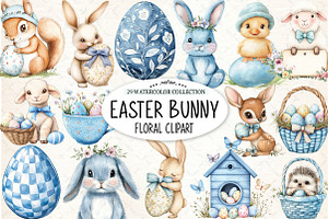 Easter Bunny Floral Clipart, an Illustration by Watercolor design