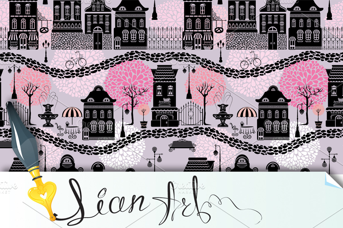 pattern with fairy tale houses
