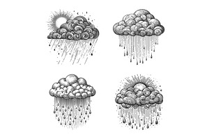 Rain Cloud engraving set vector, an Illustration by AlexArt