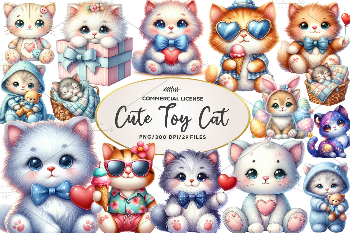 Cute Plush Toy Cat Clipart, an Illustration by CreationArt (Photo 1 of 5)