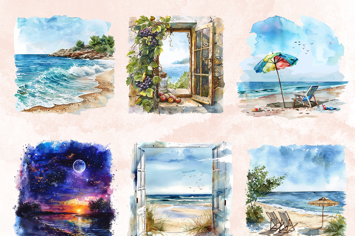 Watercolor Cozy Summer Scenes Set, an Illustration by GiraffeCreative (Photo 4 of 9)