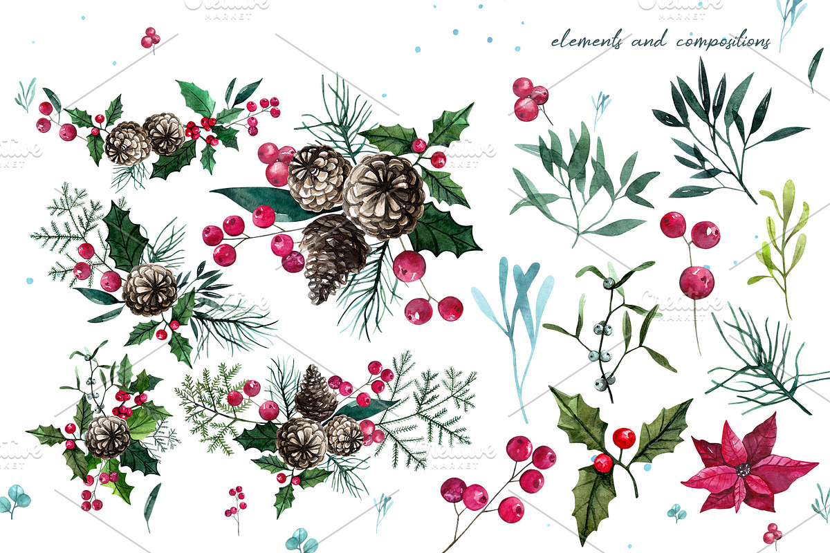 Christmas Mouse and flowers, an Illustration by YuliaBiser (Photo 9 of 11)