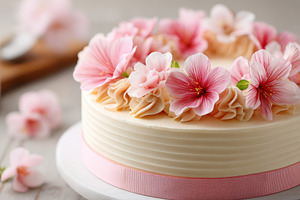 Elegant floral cake with flowers, a Food & Drink Photo by AlyaAnd