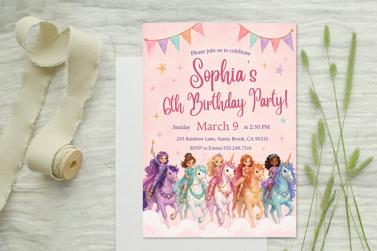 Unicorn Birthday Invitation, an Invitation Template by heynomi (Photo 3 of 19)