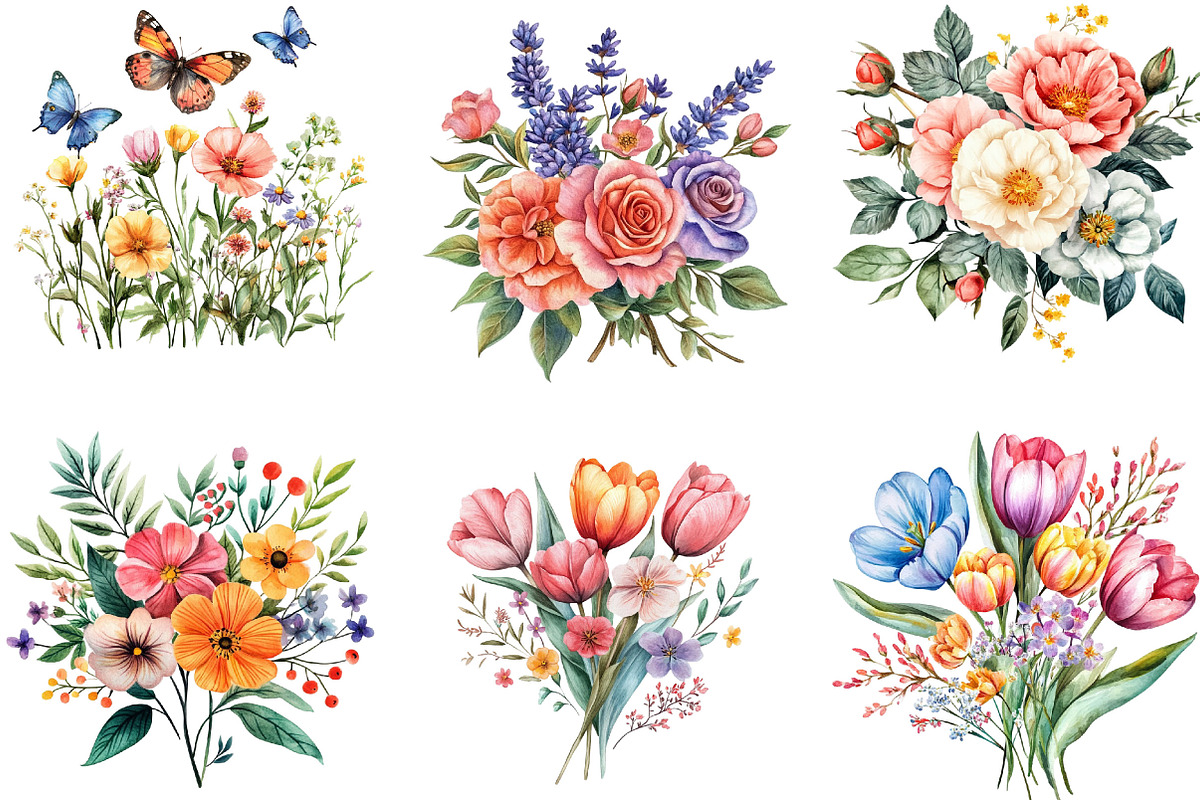 Watercolor Floral Garden Clipart, an Illustration by Designking (Photo 4 of 5)