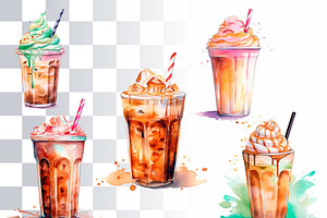 Ice Coffee Watercolor Clipart