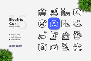 Electric Car Outline Icons, an Outline Icon by Upnowgraphic