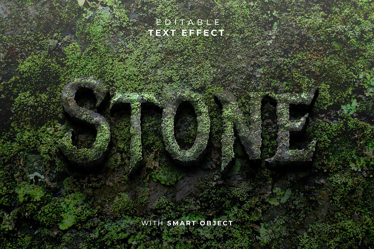 Realistic stone text effect in mossy, a Brushes & More by yokbisayok