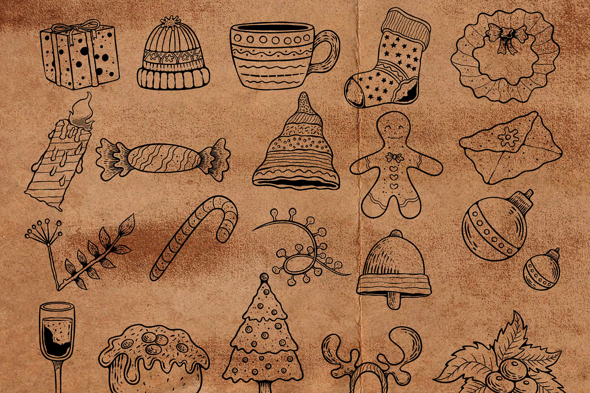 100 Christmas Brush Stamp Procreate, a Brush Add-On by shufflesinc
