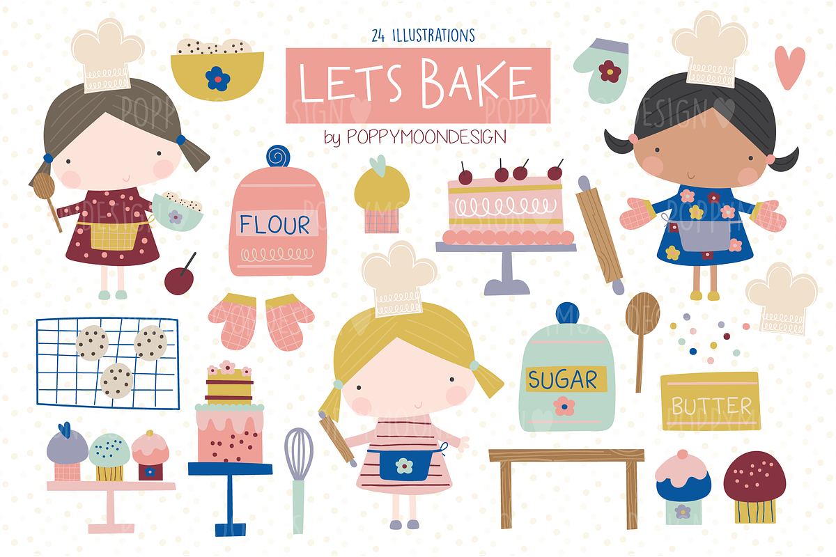 Lets Bake clipart set, an Illustration by Poppymoondesign (Photo 1 of 3)