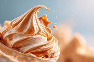 Vanilla ice cream with caramel drizzle, a Food & Drink Photo by AlyaAnd