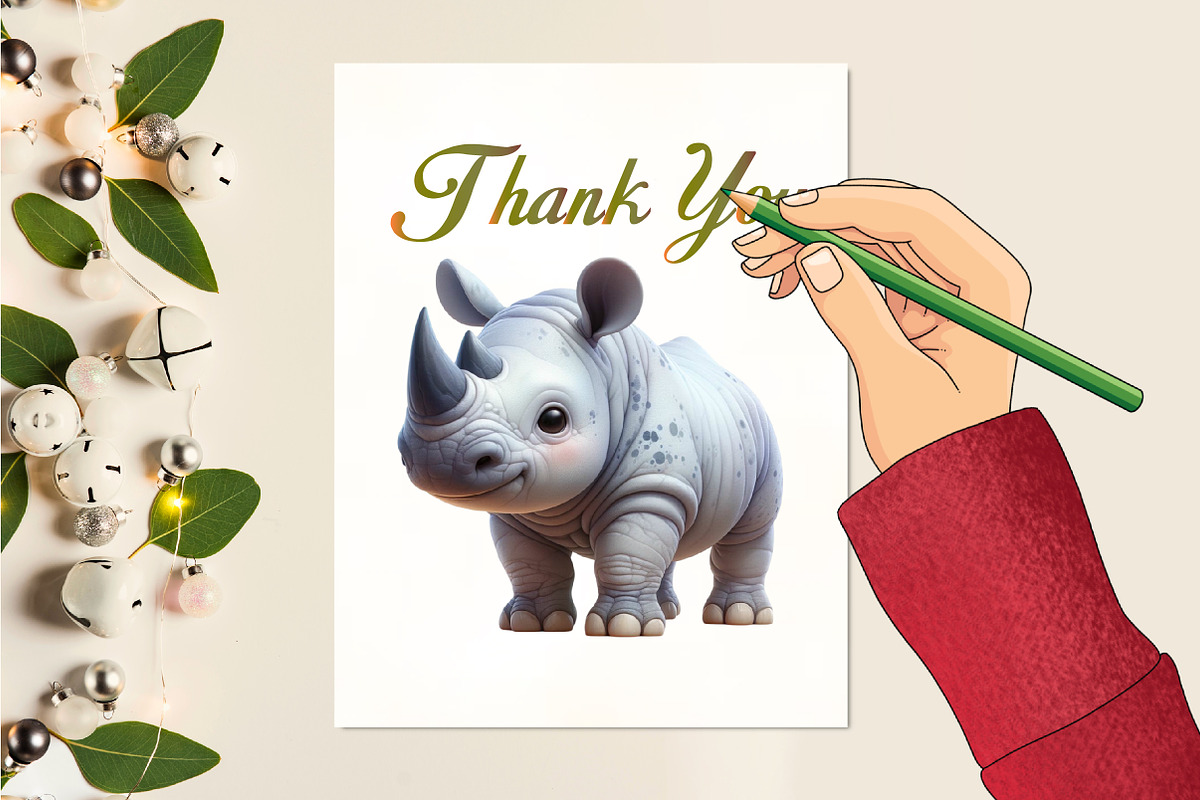 Watercolor Baby Rhinoceros Clipart, an Illustration by CraftArtStudio (Photo 5 of 5)