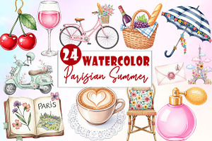Parisian Summer Clipart, an Illustration by Watercolor design