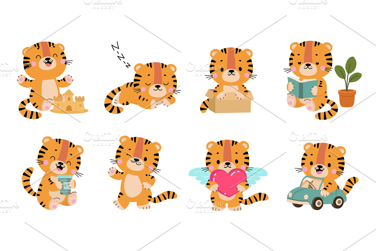 Funny tigers. Cartoon tiger various, an Animal Illustration by Valerie Bodnar