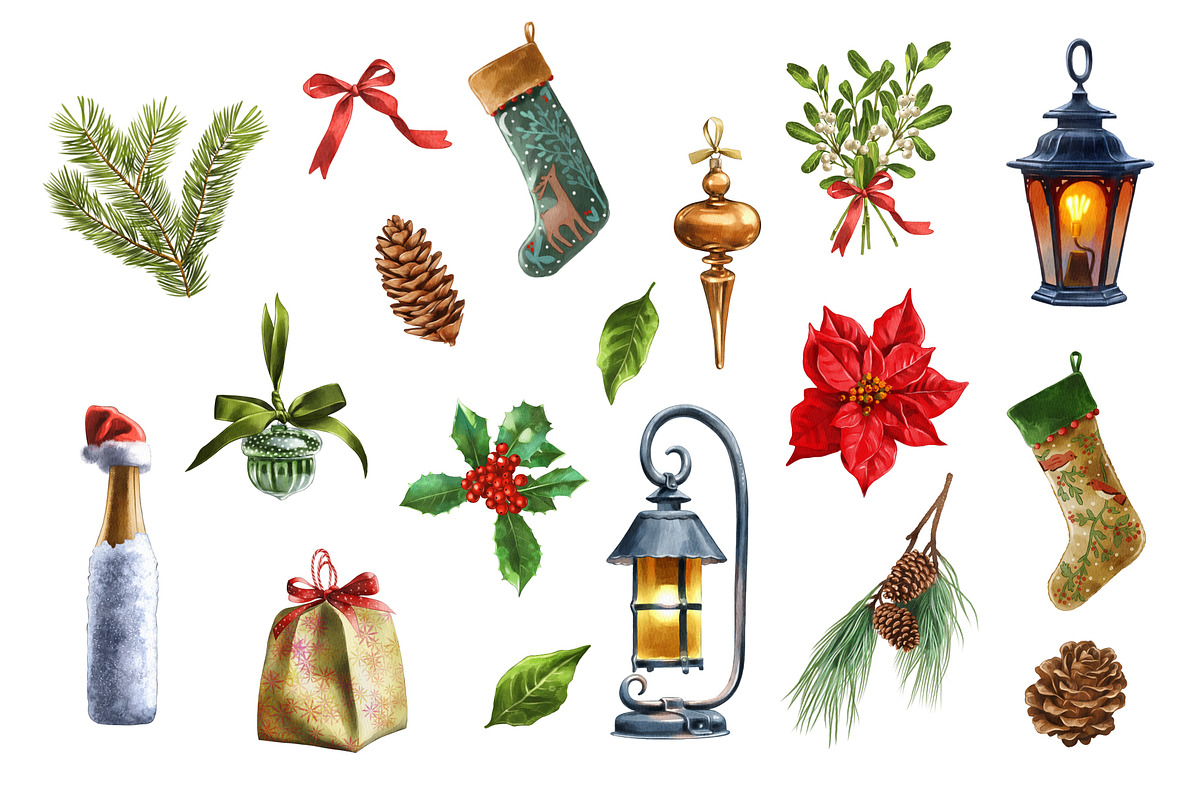 Christmas Clipart Bundle Set, an Illustration by IrynaPanashii (Photo 4 of 11)