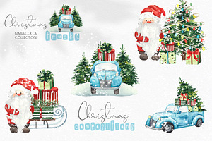 Watercolor Christmas Trucks