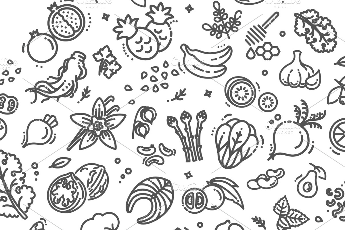 Superfoods line vector icons, a Food Illustration by Tettygreen (Photo 2 of 3)