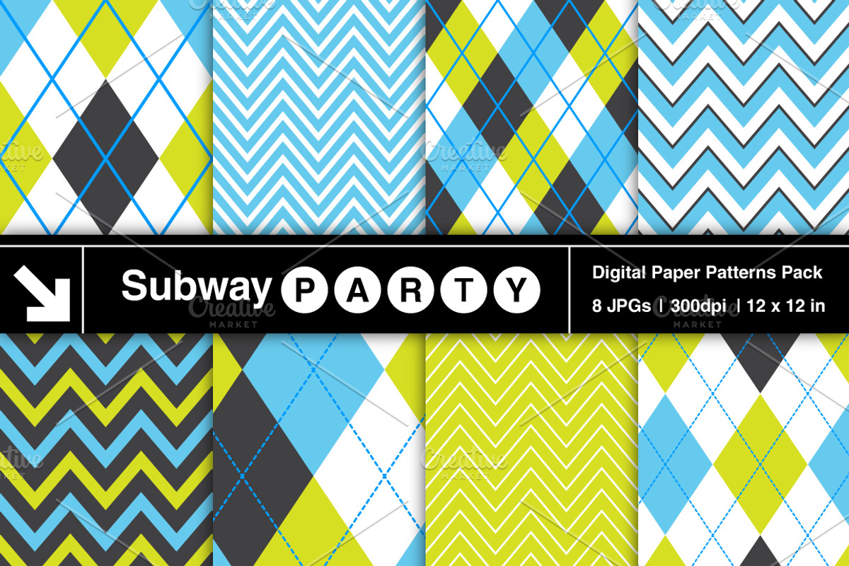 Blue, Lime & Black Argyle & Chevron
