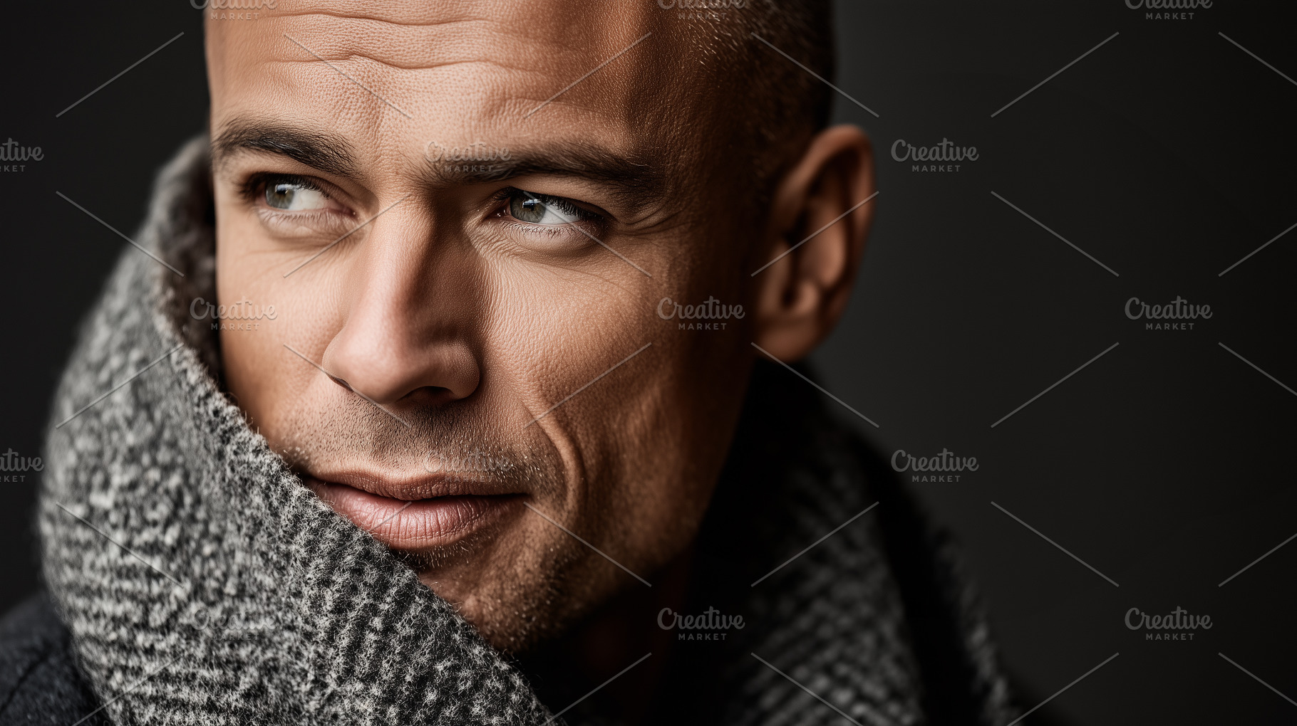 Confident bald man wrapped in a warm, a Person Photo by MistyDay