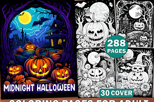 288 Midnight Halloween Coloring, a Seasonal Illustration by Design Station