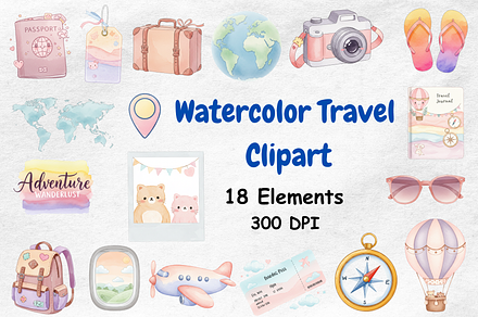 Watercolor Travel Clipart