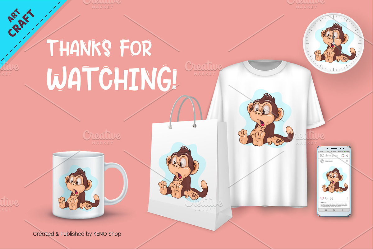 Surprised Cartoon Monkey. Crafting, an Animal Illustration by KENO Mascots (Photo 3 of 3)