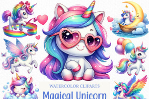 Cute Magical Unicorn Clipart, an Illustration by Craft Nest