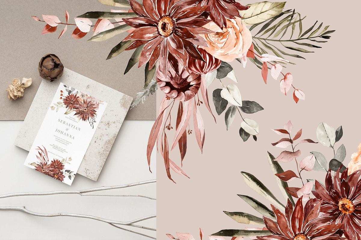 Burgundy Dahlia Fall Collection, an Illustration by Olga Koelsch (Photo 5 of 16)