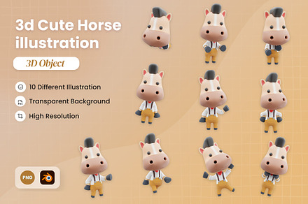3D Cute Horse Illustration, an Animal 3D Model by SLAB! Design