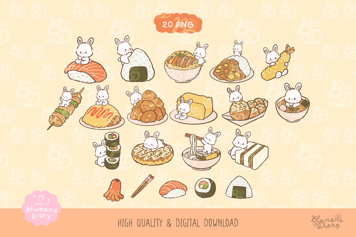 Japanese Foodie Bunny Clipart Set, an Animal Illustration by Blumensdiary (Photo 2 of 6)