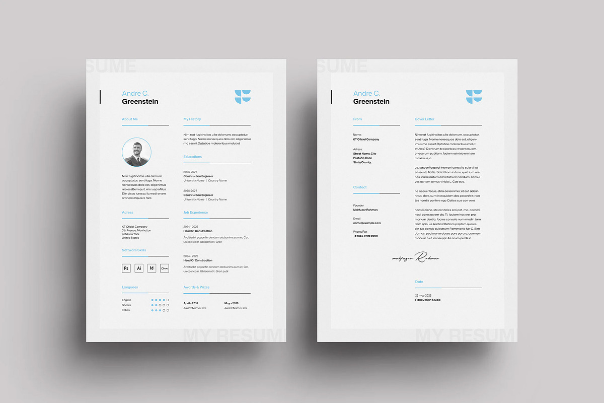 FLORA | CV-Resume Template, a Resume Template by KreateTribe (Photo 1 of 3)
