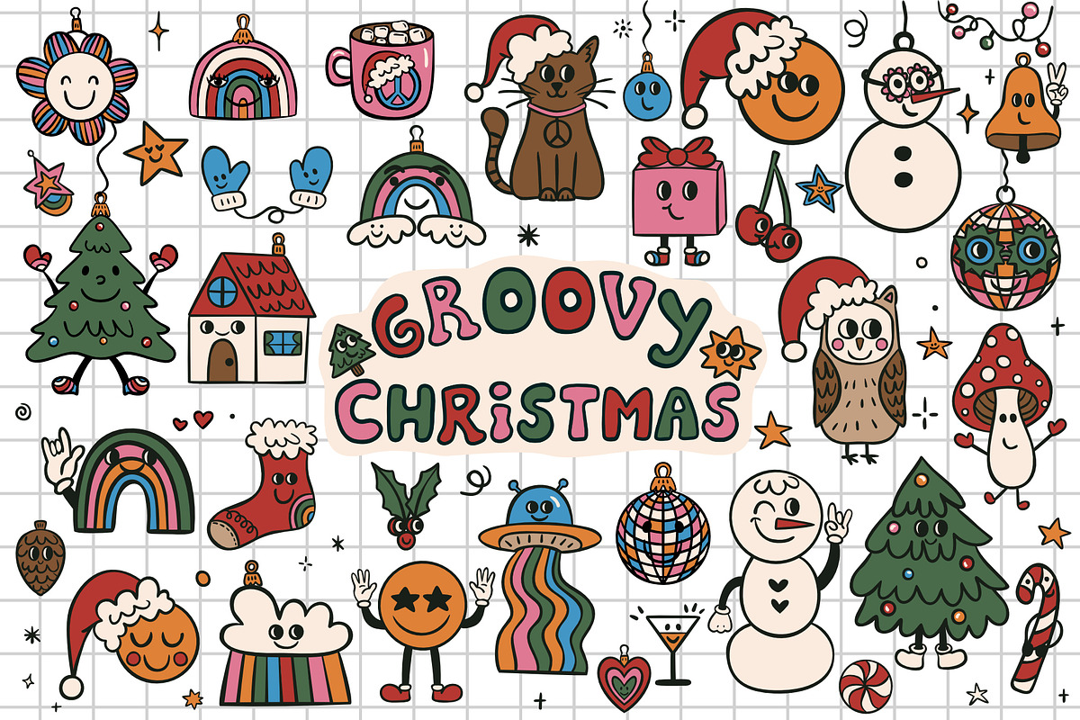 Groovy Chritmas Pack, a Seasonal Illustration by DeniDiaz (Photo 1 of 10)