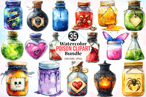 Watercolor Poison Clipart Bundle, an Illustration by Canvas Craft