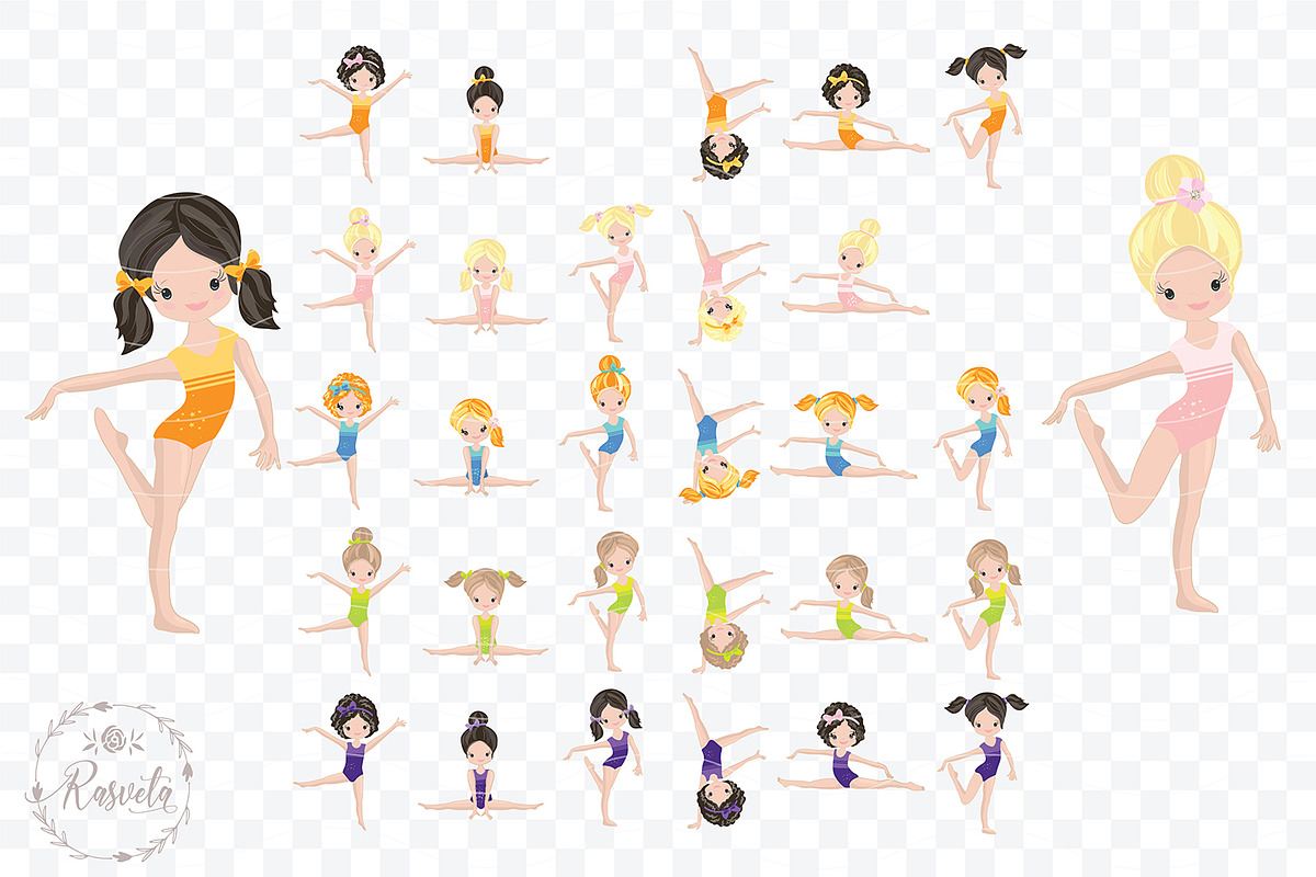 Girls Gymnastics Cute Clipart/ 3, an Education Illustration by Rasveta (Photo 1 of 10)