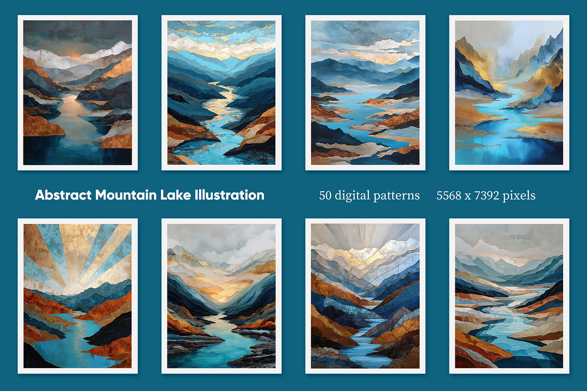 Abstract Mountain Lake Illustration, a Decorative Illustration by Housui Patterns (Photo 3 of 12)
