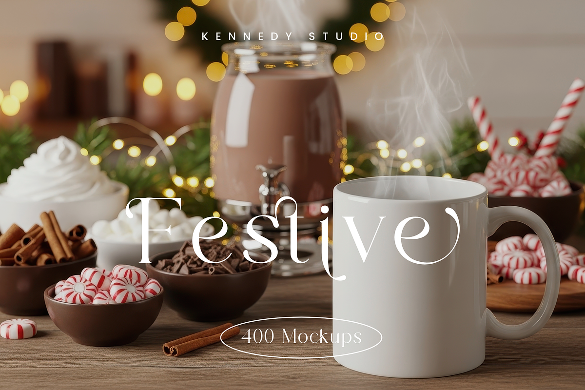 Rustic Christmas Mug Bundle 400 JPG, a Cups & Container Mockup by KennedyStudio (Photo 1 of 11)