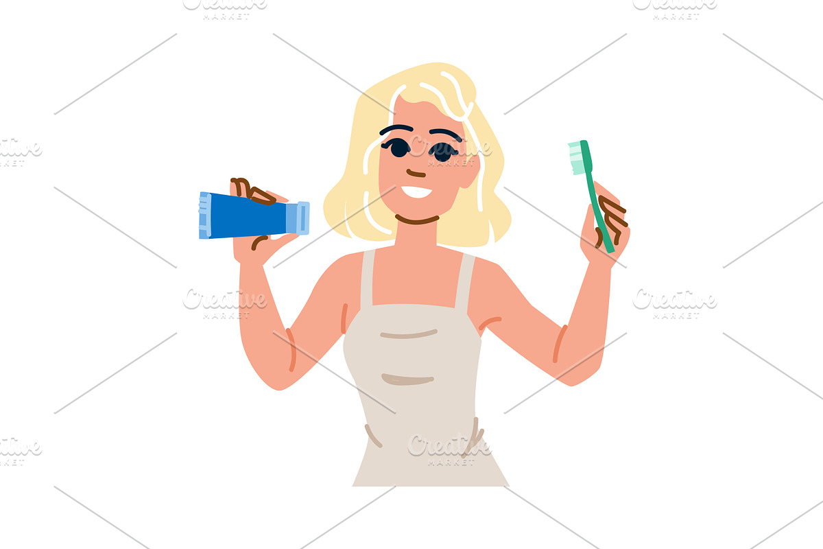 Woman holding toothbrush and, a Person Illustration by pikepicture