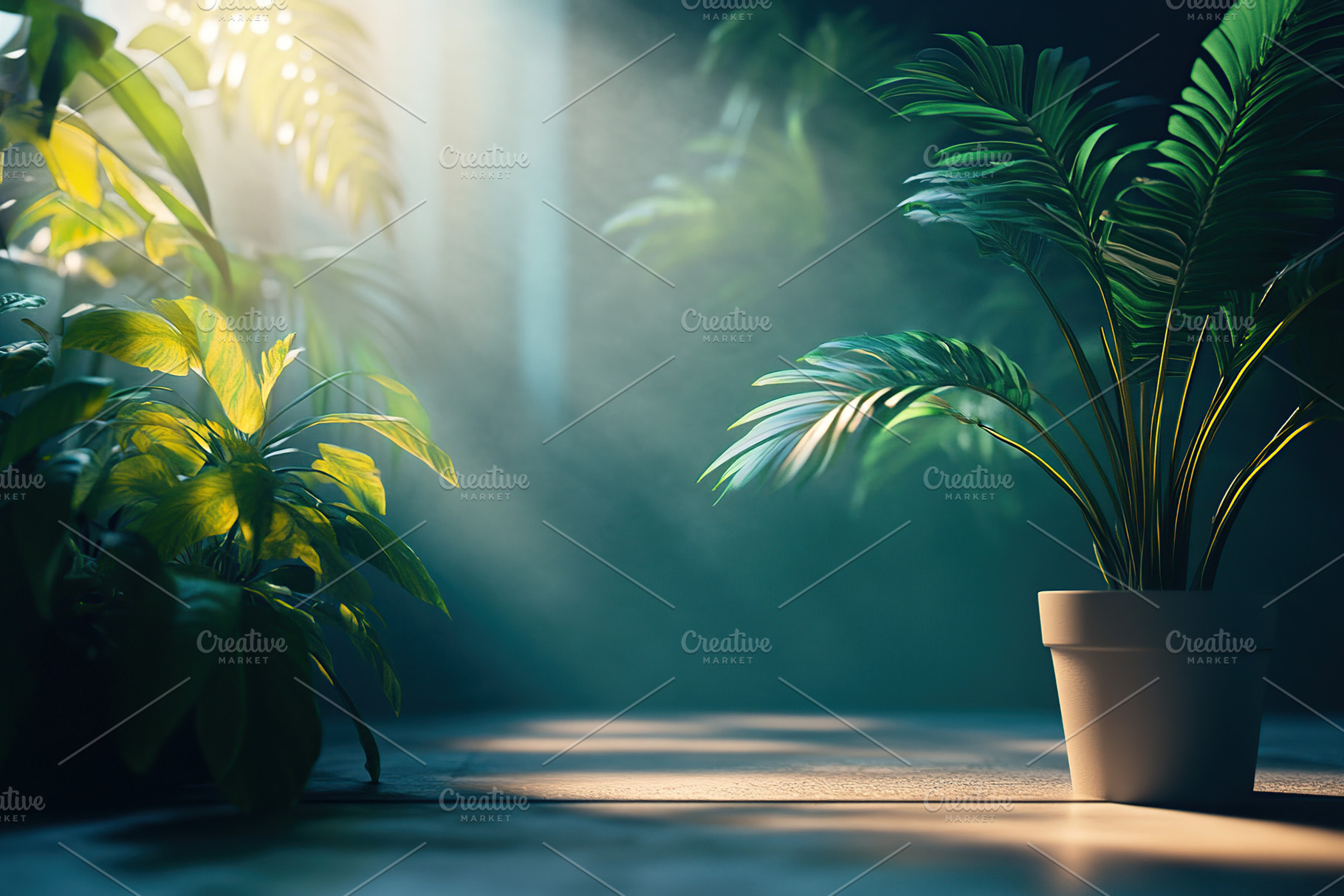 Sunlight filtering through leaves in a serene indoor garden space, a Nature Photo by AlyaAnd