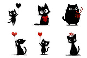 Whimsical Valentine Black Cat Clipar, an Illustration by CreationArt (Thumbnail 2 of 6)