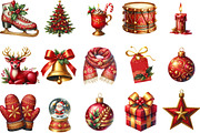 Red Gold Christmas Clipart Bundle, an Illustration by Designking (Thumbnail 3 of 5)