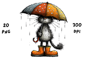 Whimsical Funny Rainy Cat Clipart, an Animal Illustration by GiraffeCreative (Thumbnail 13 of 20)