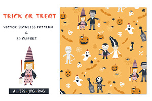 Halloween orange kids vector pattern
