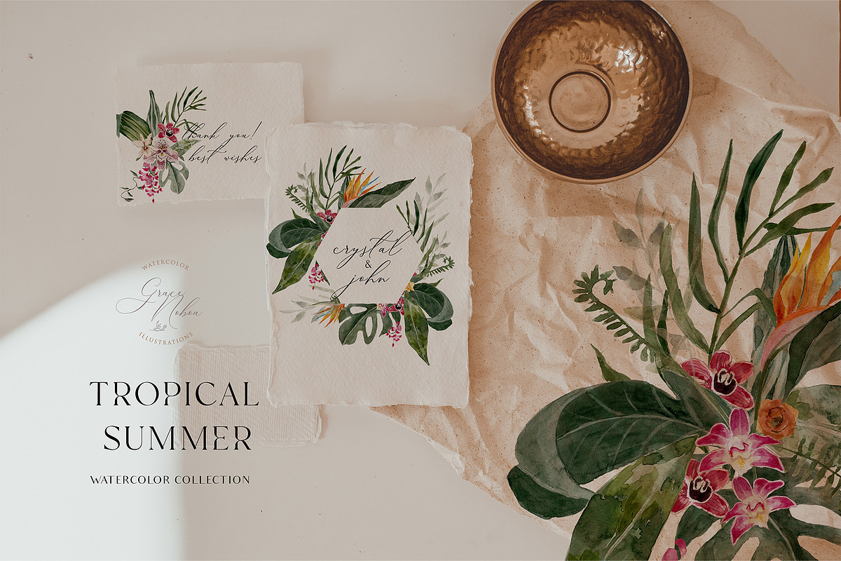 TROPICAL SUMMER- Exotic flora set, a Decorative Illustration by Grace Noboa Illustrations (Photo 4 of 10)