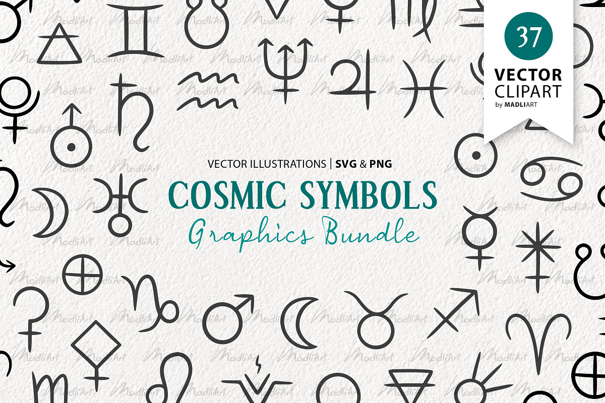 Cosmic Zodiac Vector Icon Symbols, a Decorative Illustration by MadliArt (Photo 1 of 4)