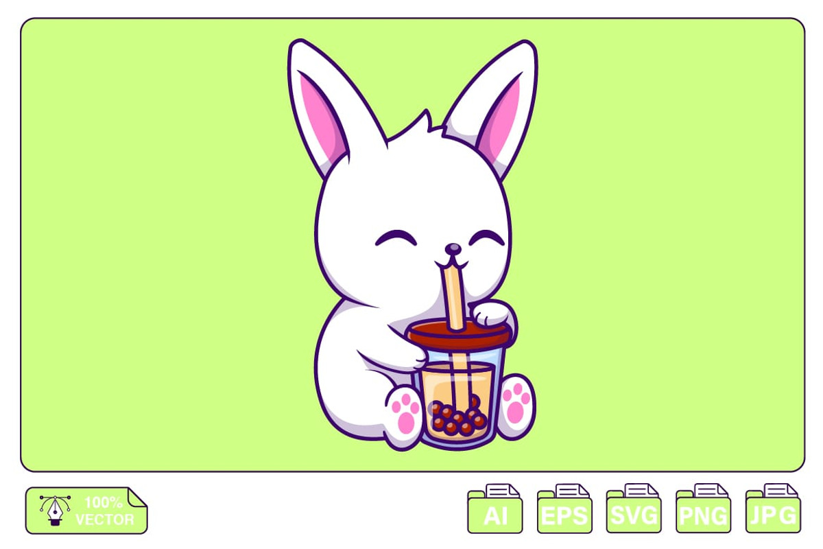 Cute Rabbit Drink Boba Milk Tea, an Animal Illustration by Artstorystudio (Photo 1 of 3)