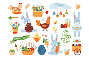 Cute Easter Cartoon Elements. Garden