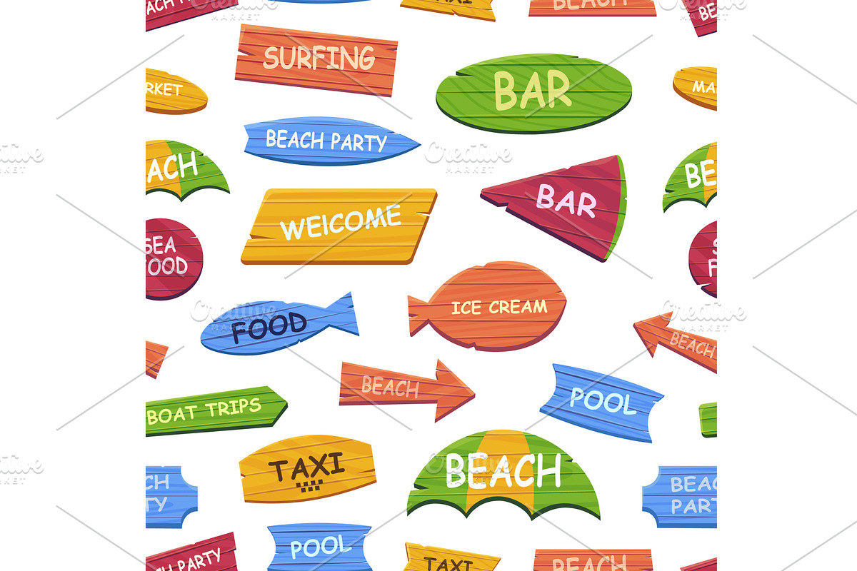 Beach wooden pointers seamless, an Illustration by LadadikArt