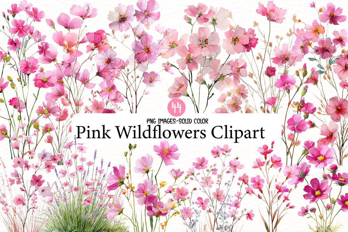 Pink Wildflowers Clipart, an Illustration by Designworld (Photo 1 of 6)