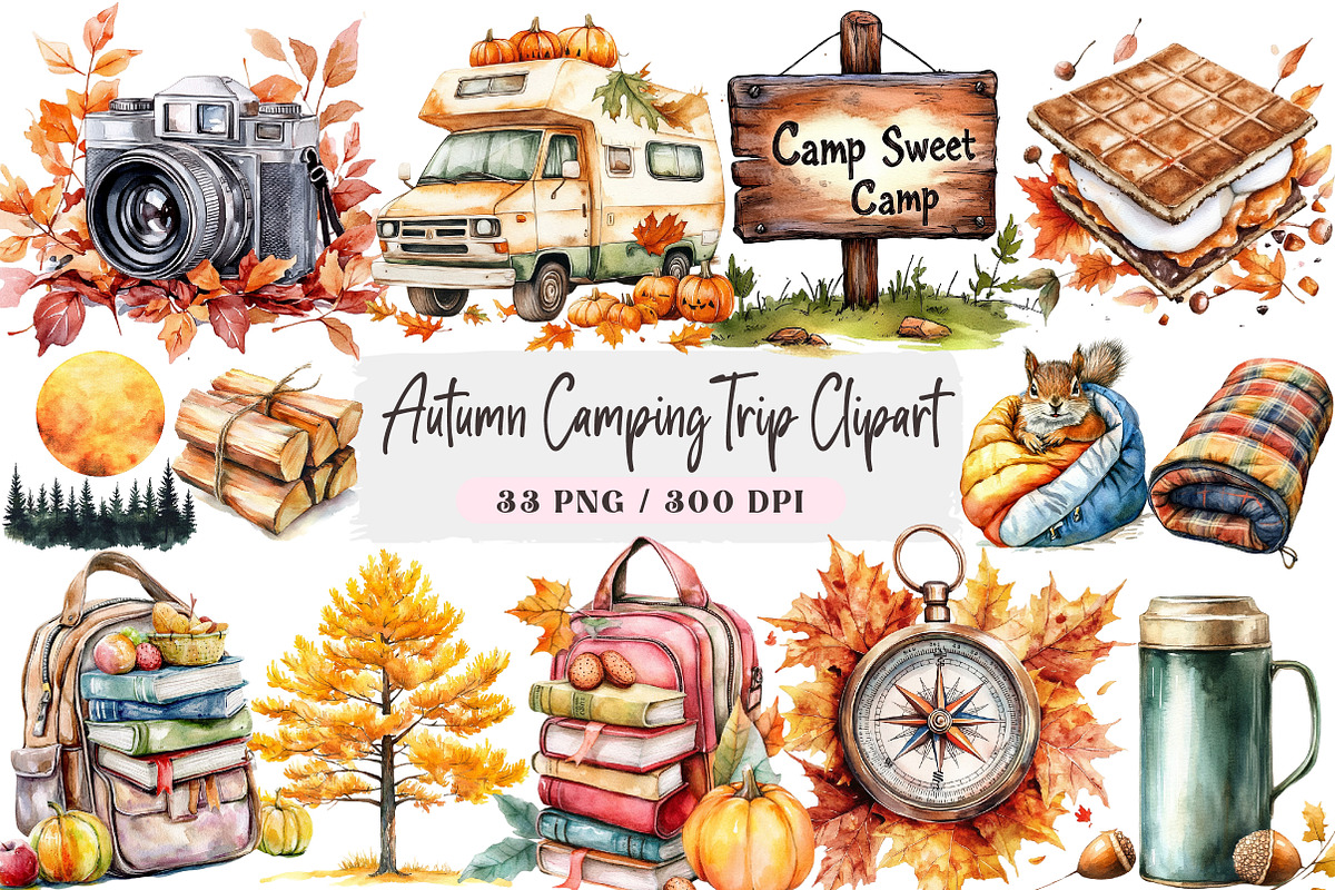 Autumn Camping Trip Clipart, an Illustration by DreamArtGraphic (Photo 1 of 4)